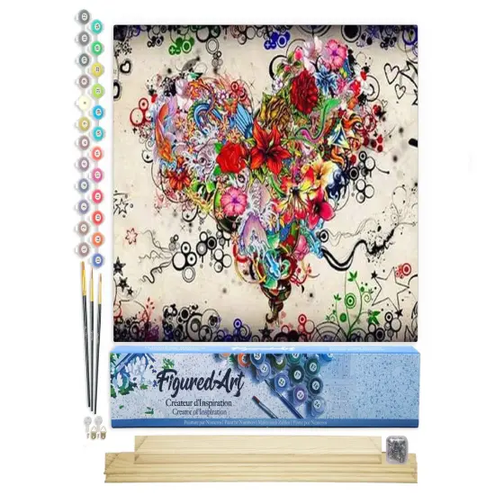 Figured'Art Paint by Numbers Kit for Adults Love Flowers 16"x20" - Craft Art Painting Rolled Canvas with DIY wooden frame {1}