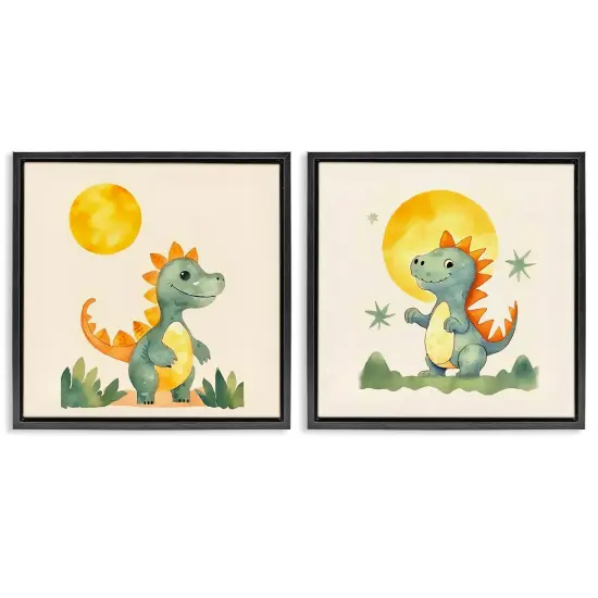 Stupell Industries Happy Dinos & Moon 2pc Floater Framed Canvas Wall Art Set Design by Andrea Haase  {1}