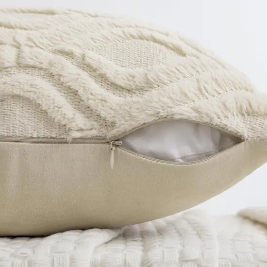 Beige Throw Pillow Covers 18x18 Inch, Soft Winter Plush Faux Wool Couch Pillow Covers Set of 2 Decorative Farmhouse Boho Throw Pillows for Sofa Living Room Bed {3}