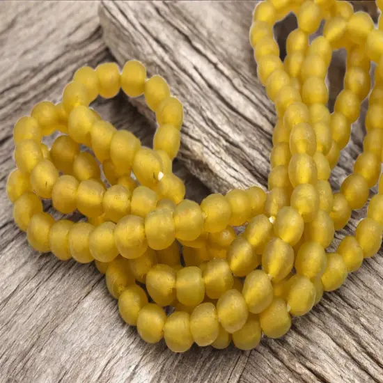 10-12mm Matte Saffron Yellow African Recycled Glass Beads (20" Strand) {3}