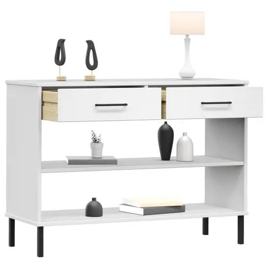vidaXL Console Cabinet with Metal Legs White Solid Wood Pine OSLO {3}