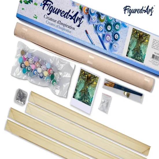 Figured'Art Paint by Numbers Kit for Adults Fairy tree 16"x20" - Craft Art Painting Rolled Canvas with DIY wooden frame {5}