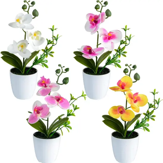 4pcs Mini Artificial Orchid Flowers &ndash; Lifelike Potted Orchids for Home, Office & Wedding D&eacute;cor {1}