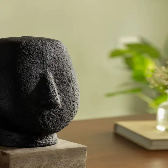 Handcrafted Firm Face Ecomix Black Sculpture- 5.12" X 4.72" X 11.81'' {3}