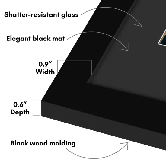 Americanflat Black Picture Frame with Shatter-Resistant Glass - Classic Molding with Black Mat and White Trim {3}