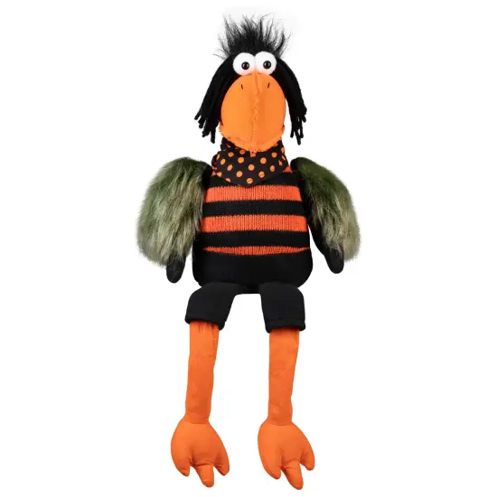 Northlight Plush Sitting Crow Halloween Decoration with Dangling Legs - 17" Black {3}