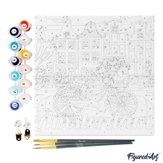 Figured'Art Mini Paint by Numbers Kit for Adults with Frame Travel Poster Amsterdam Small format 8"x8" - Craft Art Painting DIY Canvas Already Stretched on a Wooden Frame {4}