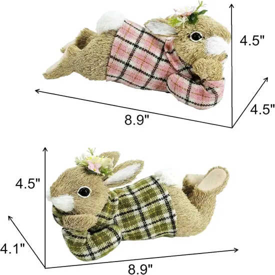 8.9" Sisal Easter Bunny Decor &ndash; Set of 2 Rustic Bunny Figurines {3}