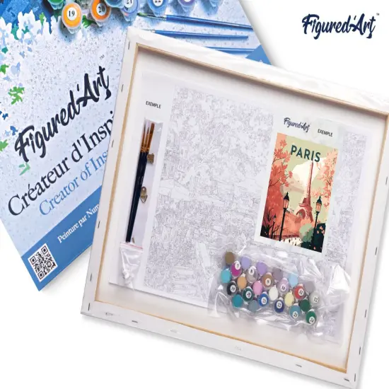 Figured'Art Paint by Numbers for Adults with Frame Travel Poster Paris 2 16"x20" - Craft Art Painting DIY Kit Canvas Already Stretched on a Wooden Frame {5}
