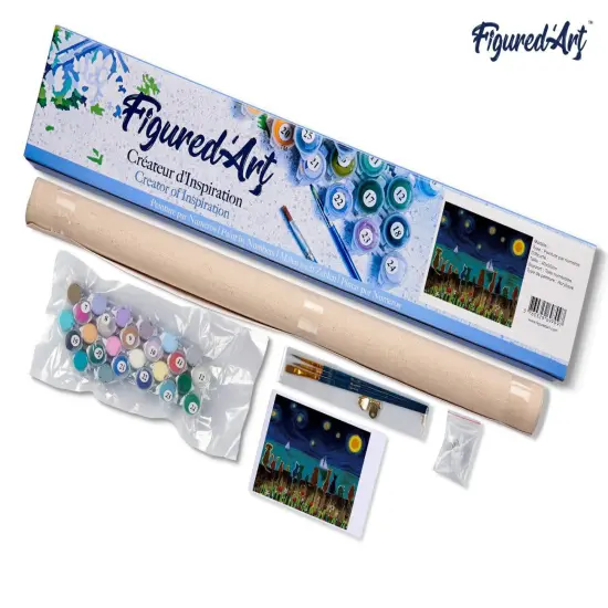 Figured'Art Paint by Numbers for Adults Starry Night with Animals 16"x20" - Craft Art Painting DIY Kit Rolled Canvas without frame {5}