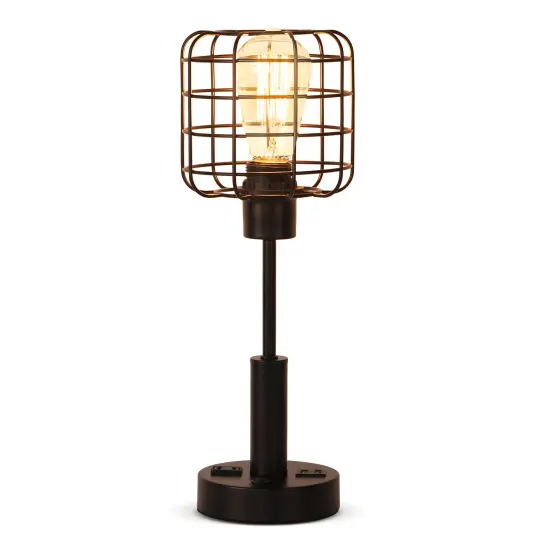 Industrial Desk Lamp with USB Interface Socket Metal Cage Shade {1}