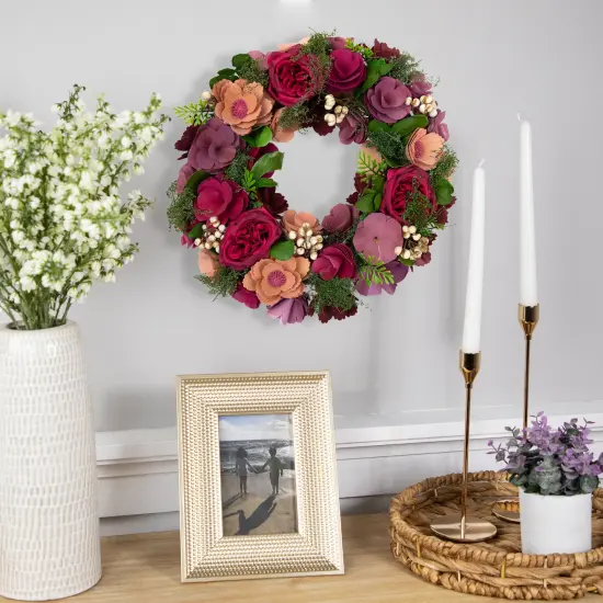 Northlight Wooden Floral Artificial Spring Wreath with Dried Pods - 13.5" Red {4}