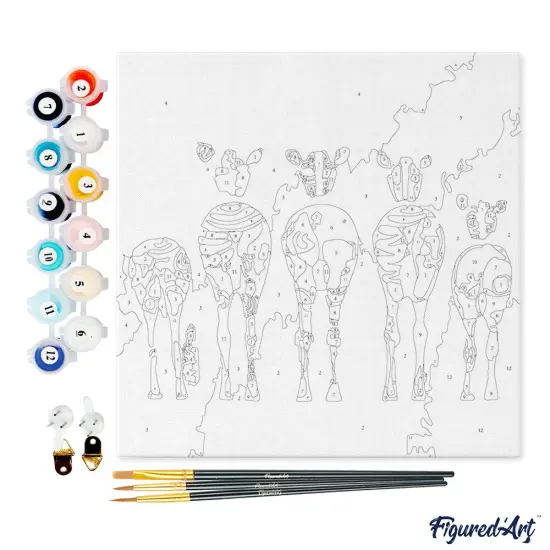 Figured'Art Mini Paint by Numbers Kit for Adults with Frame Zebras Back Small format 8"x8" - Craft Art Painting DIY Canvas Already Stretched on a Wooden Frame {4}