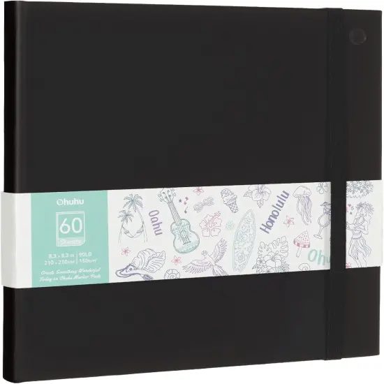 Ohuhu Double Sided Marker Pads Art Sketchbook Bleedproof - 8.3x8.3 Square Art Sketch Book Drawing Papers 60 Sheets/120 Pages 90LB/150GSM Hardcover Sketching Books for Alcohol Marker Painting Coloring {1}