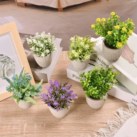 Set of 6 Potted Artificial Flower Arrangements &ndash; Spring Decor {4}