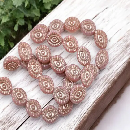 *10* 14x11mm Platinum Washed Dusty Pink Mystic Eye Beads {4}