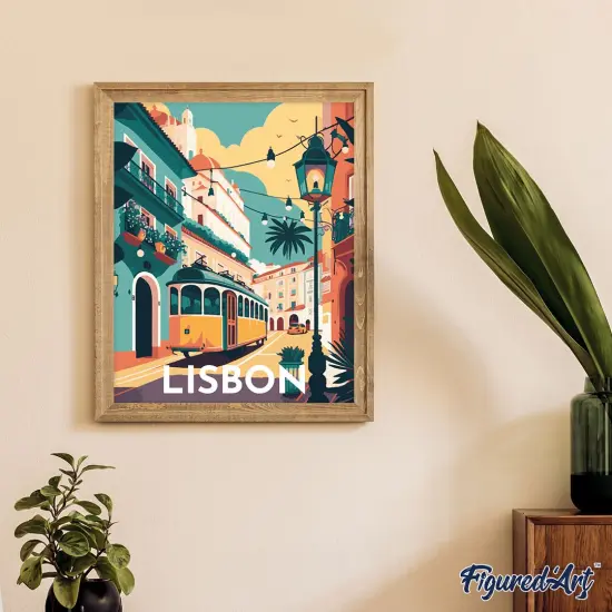 Figured'Art Paint by Numbers for Adults with Frame Travel Poster Lisbon 16"x20" - Craft Art Painting DIY Kit Canvas Already Stretched on a Wooden Frame {4}