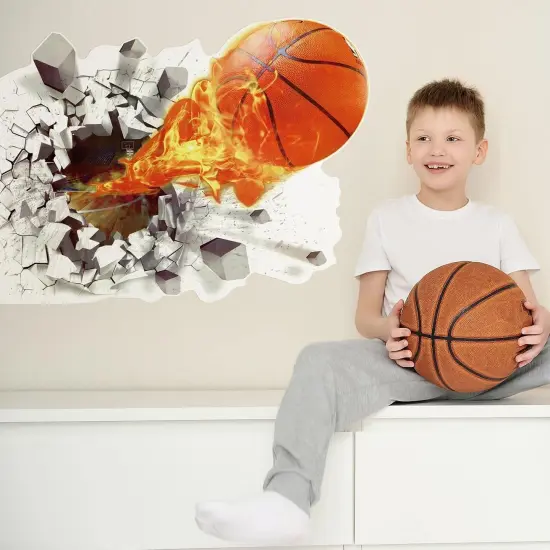 Basketball Wall Decor 18 x 38 Inch 3D Self Adhesive Removable Basketball Wall Decal Stickers for Boys Bedroom Ball is Life Vinyl Dunk Silhouette Sticker Room Decor {5}