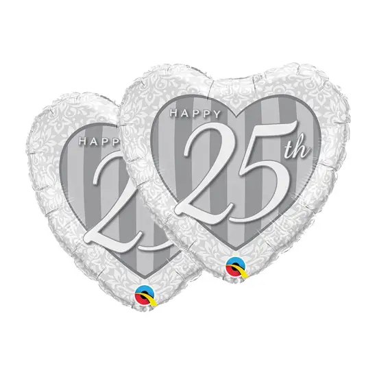 Happy 25th Damask Heart 18 Inch Foil Mylar Balloon {1}