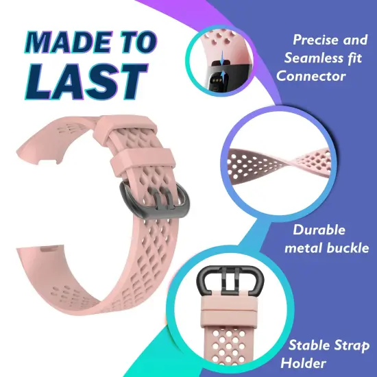 Insten Silicone Watch Band Compatible with Fitbit Charge 3, Charge 3 SE, Charge 4, and Charge 4 SE, Fitness Tracker Replacement Bands for Men and Women, Pink {6}