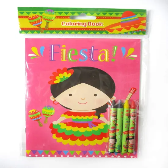 TINYMILLS Mexican Fiesta Coloring Book Set for Kids Party Favors with 12 Coloring Books and 48 Crayons Fiesta Party Favor Bag Filler Spanish Classroom Rewards Cinco de Mayo Party Favors {4}