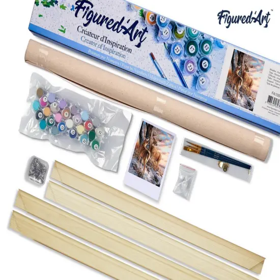 Figured'Art Paint by Numbers Kit for Adults Deers during Winter 16"x20" - Craft Art Painting Rolled Canvas with DIY wooden frame {5}