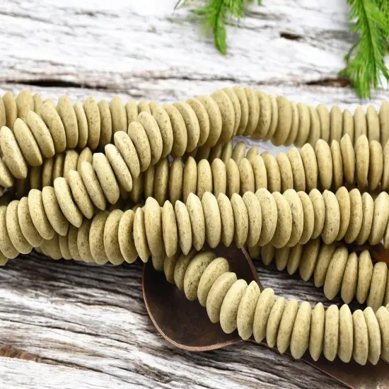 13~15mm Ecru Beige Recycled African Glass Heishi Beads {6}