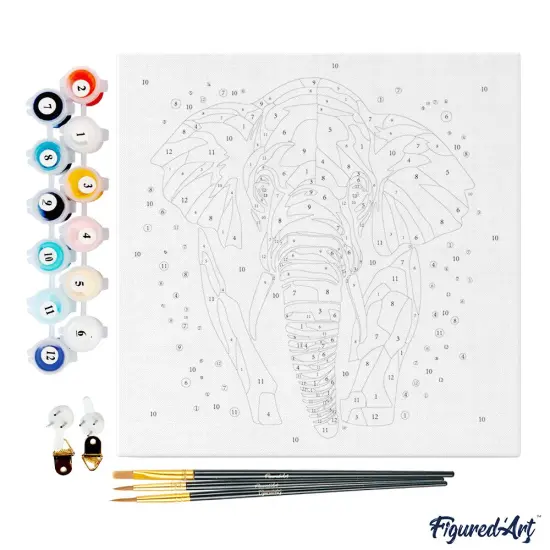 Figured'Art Mini Paint by Numbers Kit for Adults with Frame Elephant Abstract Pop Art Small format 8"x8" - Craft Art Painting DIY Canvas Already Stretched on a Wooden Frame {4}