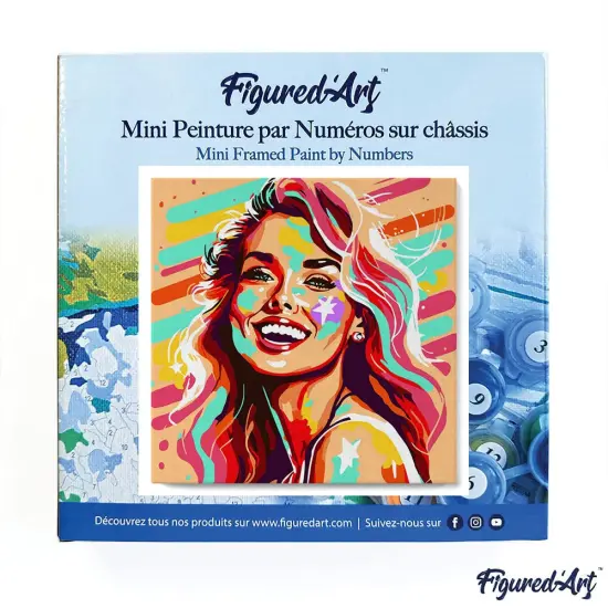 Figured'Art Mini Paint by Numbers Kit for Adults with Frame Blonde Bombshell Pop Art Small format 8"x8" - Craft Art Painting DIY Canvas Already Stretched on a Wooden Frame {3}