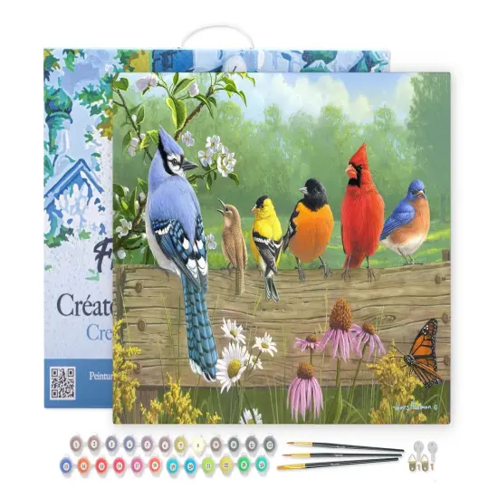 Figured'Art Paint by Numbers Kit for Adults with Frame Birds On A Fence 16"x20" - Craft Art Painting DIY Kit Canvas Already Stretched on a Wooden Frame {1}