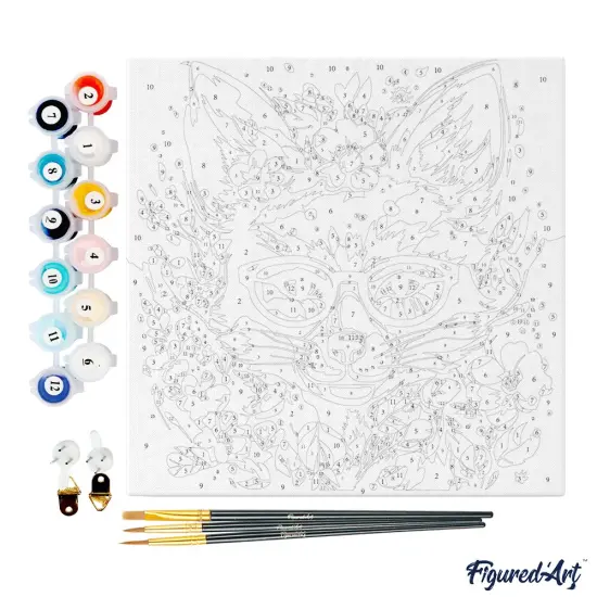 Figured'Art Mini Paint by Numbers Kit for Adults with Frame Fantasy fox and flowers Small format 8"x8" - Craft Art Painting DIY Canvas Already Stretched on a Wooden Frame {4}