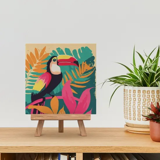 Figured'Art Mini Paint by Numbers Kit for Adults with Frame Tropical Toucan Small format 8"x8" - Craft Art Painting DIY Canvas Already Stretched on a Wooden Frame {2}