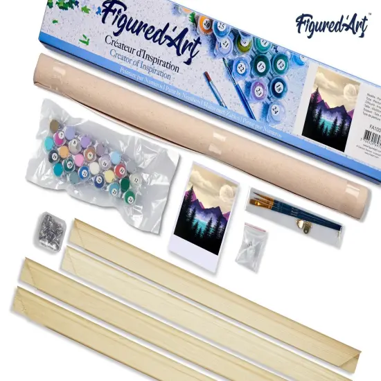 Figured'Art Paint by Numbers Kit for Adults Forest and Lake 16"x20" - Craft Art Painting Rolled Canvas with DIY wooden frame {5}