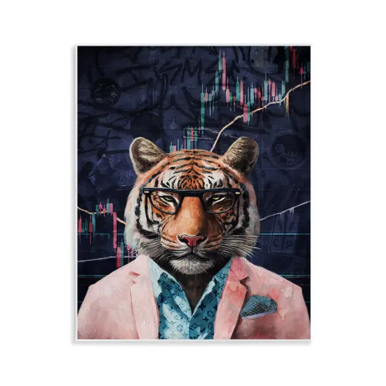 Stupell Industries Trendy Tiger on Abstract Wall Plaque Art Design by Svetlana Aleynikova {1}