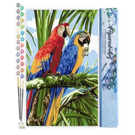 Figured'Art Paint by Numbers for Adults Parrots in the Tropics 16"x20" - Craft Art Painting DIY Kit Rolled Canvas without frame {1}