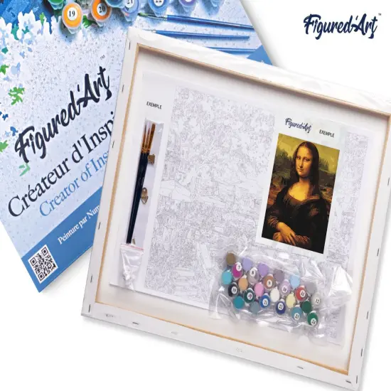 Figured'Art Paint by Numbers for Adults with Frame Da Vinci Mona Lisa La Joconde 16"x20" - Craft Art Painting DIY Kit Canvas Already Stretched on a Wooden Frame {5}