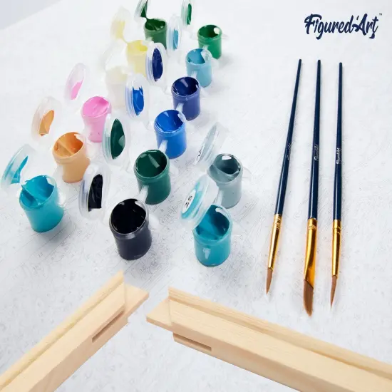 Figured'Art Paint by Numbers Kit for Adults Wolves Couple 16"x20" - Craft Art Painting Rolled Canvas with DIY wooden frame {6}