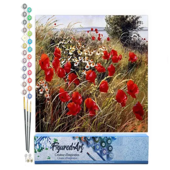 Figured'Art Paint by Numbers Kit for Adults Wild flowers in the countryside 16"x20" - Craft Art Painting DIY Kit Rolled Canvas without frame {1}