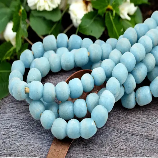 10-12mm Matte Ocean Blue African Recycled Glass Beads (19" Strand) {2}
