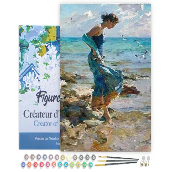 Figured'Art Paint by Numbers for Adults with Frame Feet in water during Summer 16"x20" - Craft Art Painting DIY Kit Canvas Already Stretched on a Wooden Frame {1}