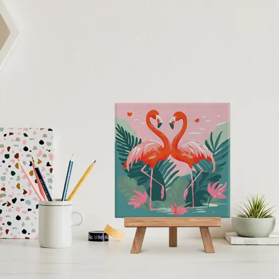 Figured'Art Mini Paint by Numbers Kit for Adults with Frame Tropical Flamingos Small format 8"x8" - Craft Art Painting DIY Canvas Already Stretched on a Wooden Frame {2}