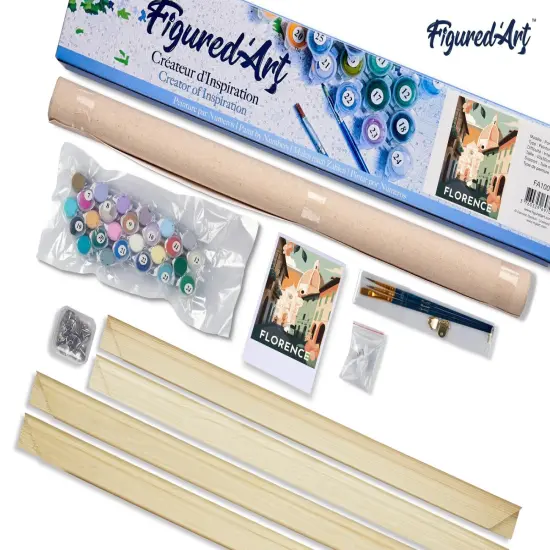 Figured'Art Paint by Number for Adults Travel Poster Florence 16"x20" - Craft Art Painting Rolled Canvas with DIY Wooden Frame {5}