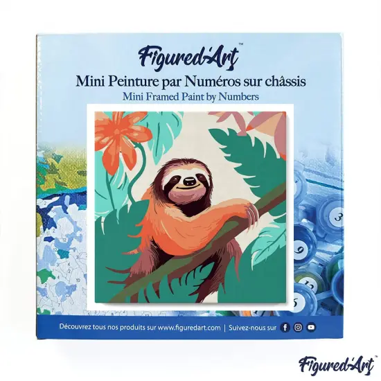 Figured'Art Mini Paint by Numbers Kit for Adults with Frame Tropical Sloth Small format 8"x8" - Craft Art Painting DIY Canvas Already Stretched on a Wooden Frame {3}