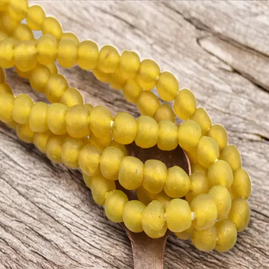10-12mm Matte Saffron Yellow African Recycled Glass Beads (20" Strand) {2}