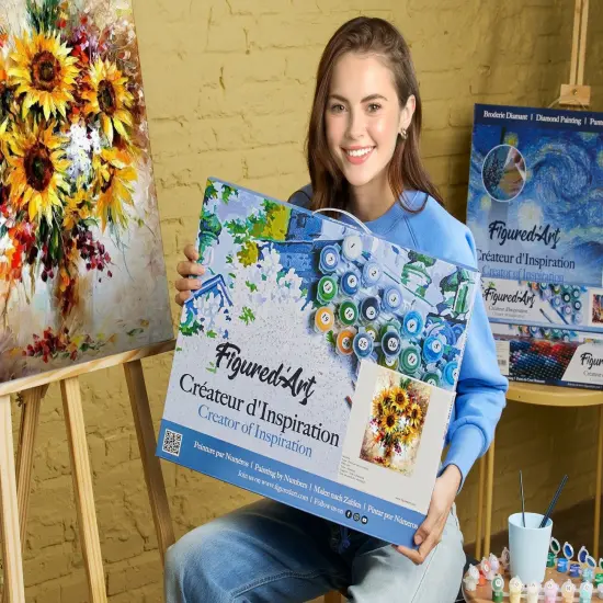 Figured'Art Paint by Numbers Kit for Adults with Frame Pretty Sunflowers 16"x20" - Craft Art Painting DIY Kit Canvas Already Stretched on a Wooden Frame {2}