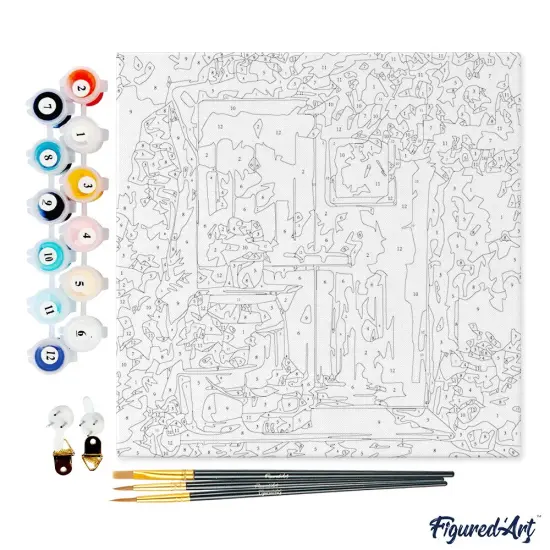 Figured'Art Mini Paint by Numbers Kit for Adults with Frame Green Door Small format 8"x8" - Craft Art Painting DIY Canvas Already Stretched on a Wooden Frame {4}
