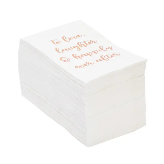 100 Pack Wedding Napkins with Gold Foil Lettering, To Love, Laughter and Happily Ever After (White, 4 x 8 In) Multicolor {3}