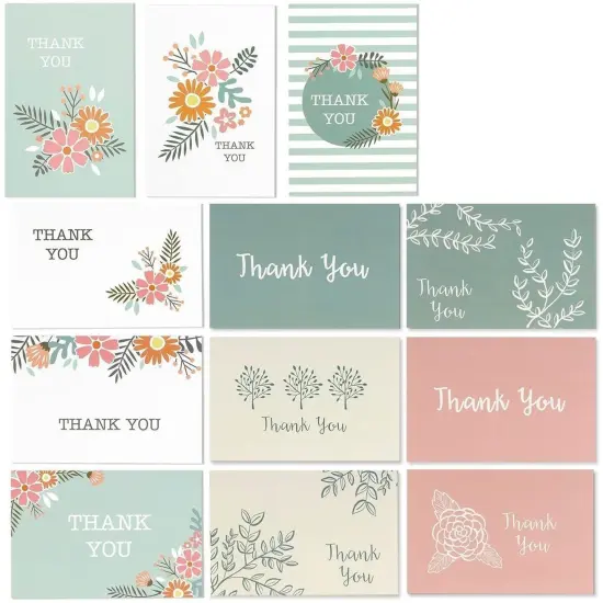 96-Count Thank You Cards with Envelopes, Bulk Box Set Blank Thank You Greeting Notes for Baby and Bridal Shower Graduation Birthday Wedding Party, 12 All Occasion Assorted Floral Designs, 4 x 6 inches Multicolor {6}
