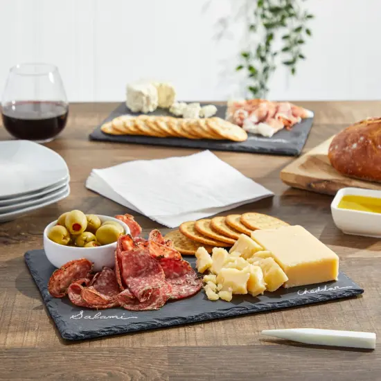 Set of 6 Black Slate Charcuterie Boards with Chalk, Individual Stone Plates for Cheese, Meat, Appetizers (8 x 11.8 In) {3}