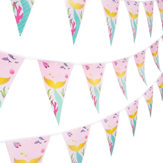 Mermaid Party Banners for Girls Birthday (11 ft, 3 Pack) Pink {5}